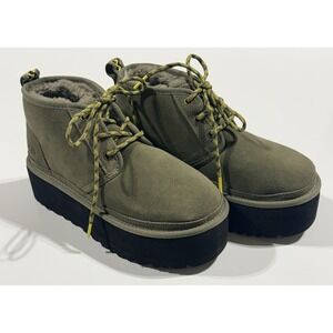 UGG Neumel Platform - Women's Green Suede Lace Up Boots 1130604 - Size 7 NEW NWT